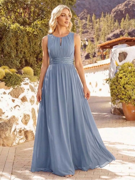 Ever Pretty Dresses & Skirts - NWT Ever Pretty Elegant Dusty Blue Sleeveless Maxi Dress with Ruched Waist